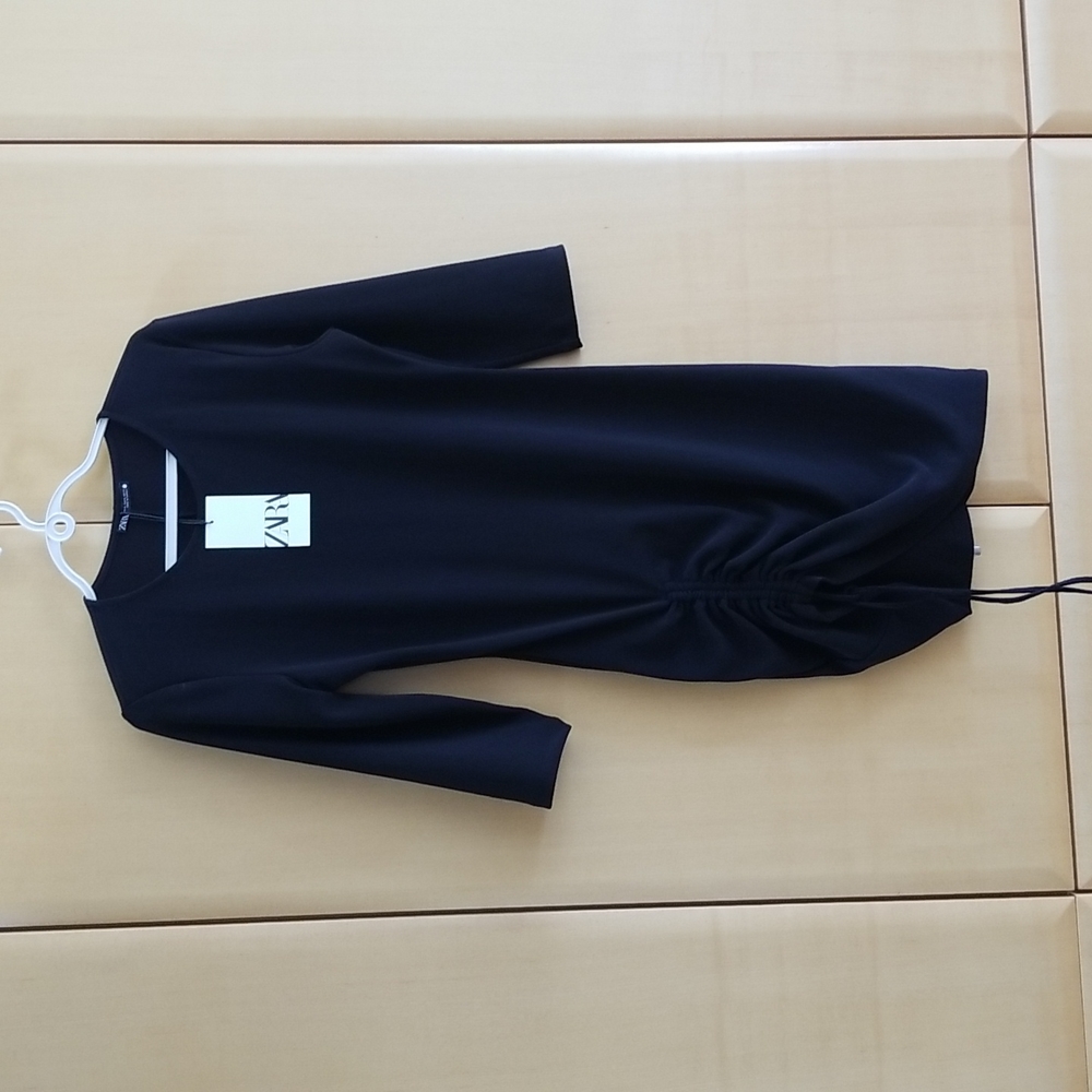 NWT Zara Black Ottoman Knit Ruched Drawstring Dress XL LBD